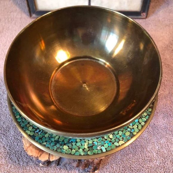 Brass and Malachite bowl and under plate - as is - Picture 4 of 5